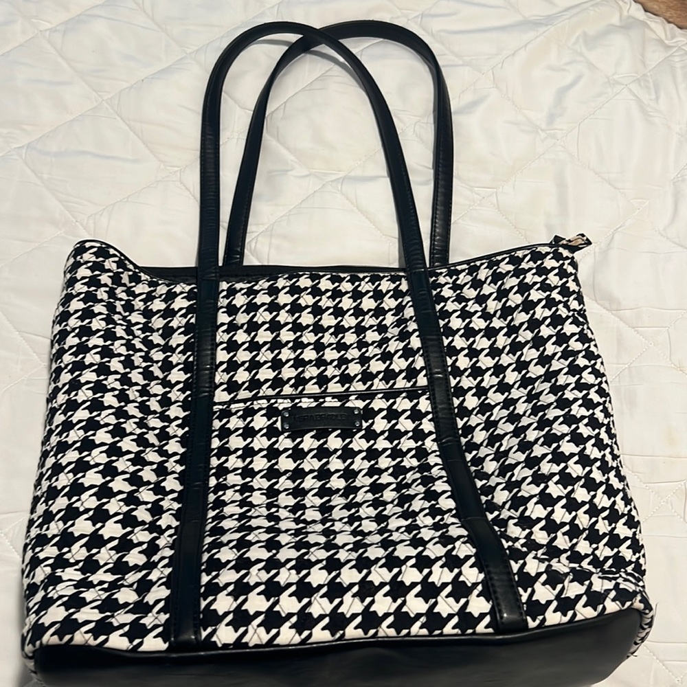 Vera Bradley MIDNIGHT HOUNDSTOOTH TRIMMED VERA TOTE XL Shoulder Travel Bag
